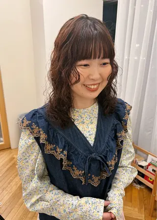 ミディアム カラー パーマ 西山 紗耶香🪽 透明感カラー/ボブのヘアスタイル