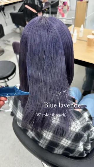セミロング カラー 暗髪🩶ラベンダー/ ブルー/ユウナ🤍のヘアスタイル