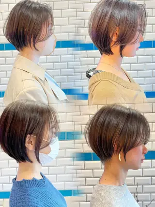 ショート カラー パーマ ブリーチなしベージュ レイヤー/リョウヤのヘアスタイル