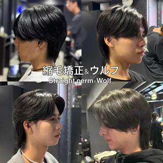 ミディアム パーマ メンズ 【フェザーパーマ】 【縮毛矯正】鶴田文のヘアスタイル