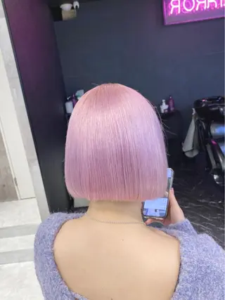 ショート カラー パーマ ヘアアレンジ メンズ キッズ ネイル マツエク・マツパ アイブロウ ハイトーン/ピンク 💗モモ໒꒱のヘアスタイル