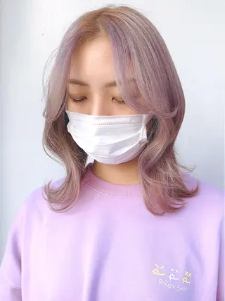 ミディアム カラー 映える顔周りカット ♥️韓国ヘア"ちぇるのヘアスタイル
