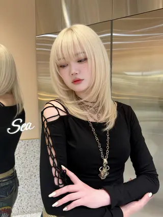 セミロング カラー ハッシュカット/顔 まわりカットリョウヤのヘアスタイル