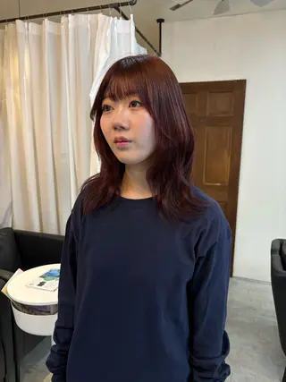 セミロング カラー 顔周りカット ピンク カラー♡りりのヘアスタイル