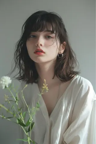 セミロング 新宿/韓国レイヤー/ 顔まわり/メンズヘアのヘアスタイル