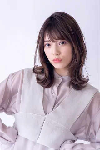 セミロング コテ巻きパーマ/韓国 パーマ/佐野のヘアスタイル