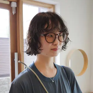 ショート カラー パーマ ミディアムパーマ /癖毛パーマのヘアスタイル