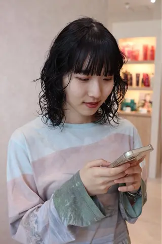 セミロング パーマ 小川 光のヘアスタイル