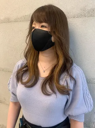 セミロング カラー 透明感/オリーブ/ グレージュ/YUKAのヘアスタイル