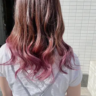 セミロング カラー ヘアアレンジ なつき/艶ピンク/ girly hairのヘアスタイル