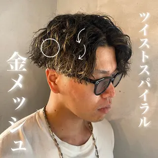 ショート カラー パーマ メンズ メンズパーマ/ メッシュ😎タクミのヘアスタイル