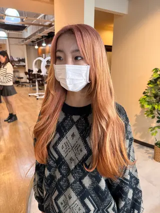 ロング カラー ルーツ/ デザイン/ ハイトーン/おこのぎのヘアスタイル
