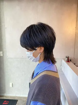 ミディアム カラー メンズ レイヤーウルフ エクステ磯部のヘアスタイル