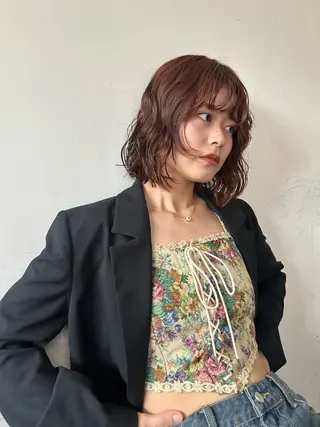 ミディアム カラー パーマ 小川真歩/パーマ /暖色オリーブのヘアスタイル