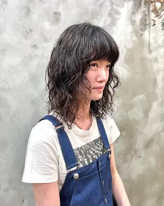 セミロング パーマ 木村陸弥 似合わせ 透明感カラー🌿のヘアスタイル