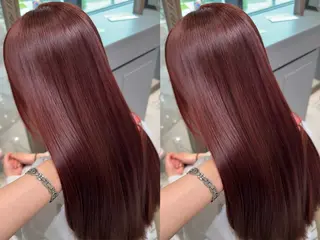 カラー ゆらんちょ/ブリーチ 無w/縮毛矯正/暖色のヘアスタイル