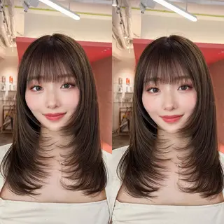 ミディアム カラー 山崎/ボブ縮毛矯正 レイヤー髪質改善のヘアスタイル