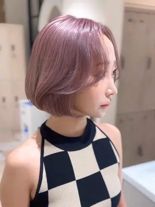 ミディアム カラー 日本一の小顔カット/ ボブ/顔周り/韓国のヘアスタイル