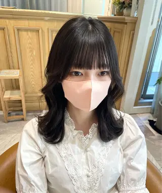 ミディアム カラー 木屋元一/透明感 /前髪/韓国ヘアのヘアスタイル