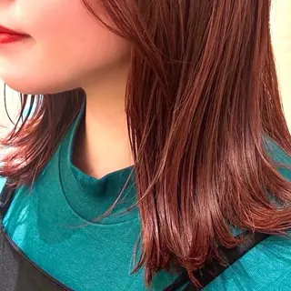 セミロング カラー ヘアアレンジ 🎈ブリーチなし暖色 カラー/レッド/ゆいのヘアスタイル