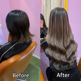 ロング シール＋ちび編み込み エクステ梅田🐨のヘアスタイル