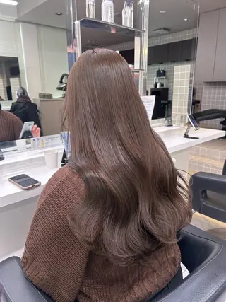 ロング カラー パーマ ヘアアレンジ メンズ キッズ ブリーチなしカラー/ ブラウン/レイヤーのヘアスタイル