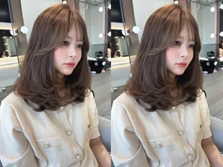 ミディアム rina／ベージュ ワンホン/韓国ヘアのヘアスタイル