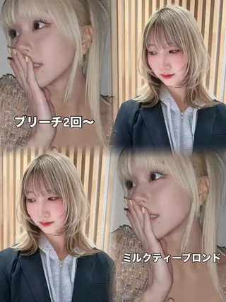 ミディアム カラー レイヤー/韓国 ハイトーン興津史弥のヘアスタイル