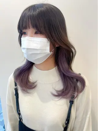 セミロング カラー 韓国レイヤーカット/ ダブルカラーのヘアスタイル