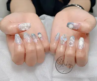 ロング カラー 波 なみのネイルデザイン