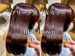 ミディアム カラー ブリーチなしダブル カラー縮毛矯正　下野のヘアスタイル