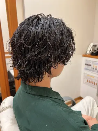 ミディアム パーマ メンズ アザマ　ヤスカツ _rosso 川口のヘアスタイル