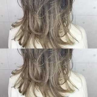 ミディアム カラー 韓国レイヤーカット/ ダブルカラーのヘアスタイル