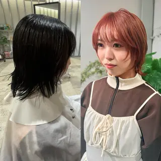 ミディアム カラー ウルフ/似合わせ レイヤー/RIHOのヘアスタイル