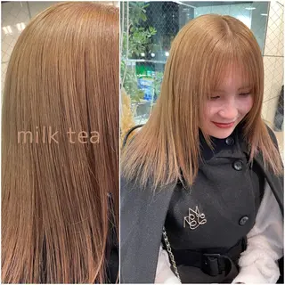 セミロング カラー ‪るか/‪透明感 カラー/アレンジのヘアスタイル