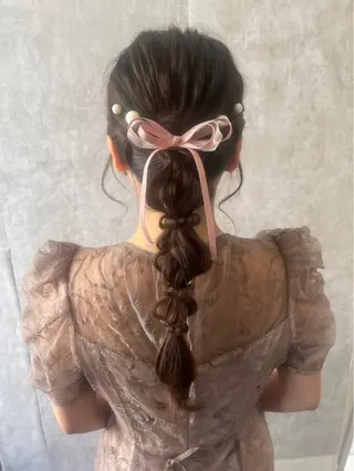 ロング ヘアアレンジ 暖色カラー❤️横浜 エクステらん🦖のヘアスタイル