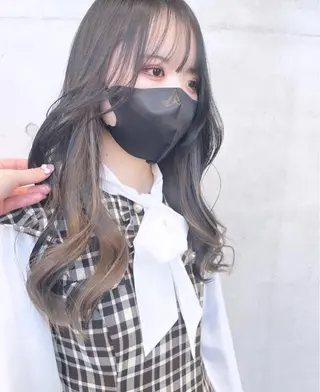 セミロング カラー パーマ ヘアアレンジ 透明感/オリーブ/ グレージュ/YUKAのヘアスタイル