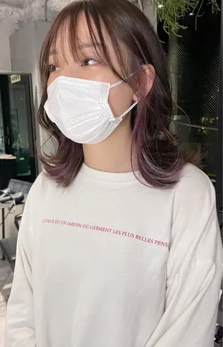 ミディアム 美髪矯正/艶カラー ボブ/栄/鐘ヶ江純也のヘアスタイル