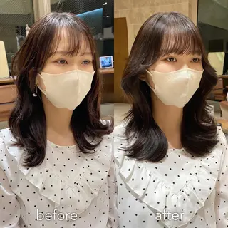 ミディアム カラー レイヤー/顔周り /透明感🩶高橋大のヘアスタイル