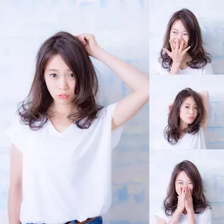 ミディアム パーマ 星 沙織のヘアスタイル