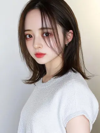 セミロング カラー 韓国ヘア/ブリーチ無 しWカラー/オリーブのヘアスタイル