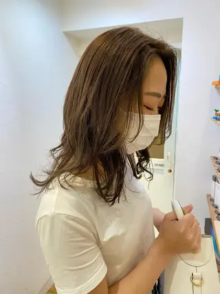 セミロング カラー ブリーチなしカラー ダブルカラーエクステのヘアスタイル