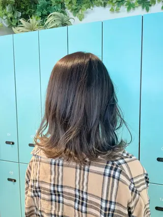 ミディアム 縮毛矯正×髪質改善 カラー×クロスパーマのヘアスタイル