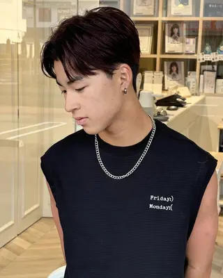 ショート カラー メンズ ブリーチなしwカラー メンズパーマ新居見のヘアスタイル