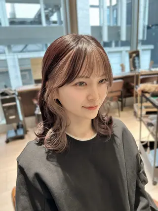 ミディアム カラー 🌼大竹美侑/顔まわ りカット/レイヤーのヘアスタイル