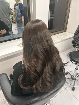 ロング カラー パーマ ヘアアレンジ メンズ キッズ ブリーチなしカラー/ ブラウン/レイヤーのヘアスタイル