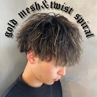 ミディアム カラー パーマ メンズ メンズパーマ/ メッシュ😎タクミのヘアスタイル