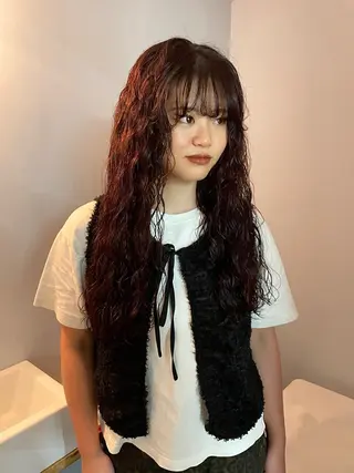 ロング カラー パーマ カットモデル/ ハイトーン/ゆうあのヘアスタイル