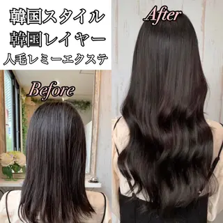 ロング カラー パーマ ヘアアレンジ チビ編み込みエクステ シールエクステのヘアスタイル