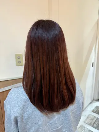 セミロング タツキ／レイヤー／ パーマ／艶カラーのヘアスタイル